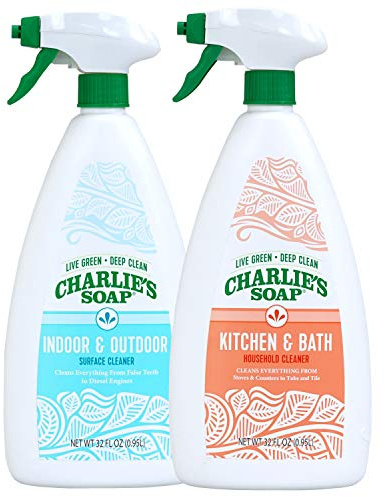 Charlie's Soap Indoor Outdoor and Kitchen & Bath Cleaner Variety Pack, 32 oz Each