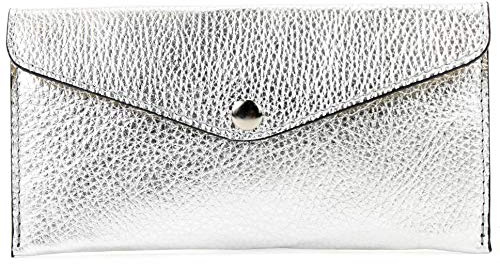 modamoda de - P03 - ital. Damen Portemonnaie Echtleder lang, Farbe:Silber