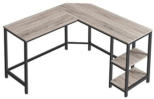 VASAGLE Escritorio, Mesa de Ordenador en Forma de L, 138 x 138 x 76 cm, Esquina con 2 Estantes, Ahorra Espacio, para Oficina Casa, Juegos, Greige y Negro LWD72MB