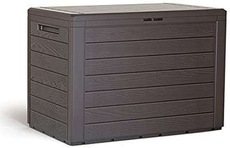 rg-vertrieb Gartenbox Woodebox 190L Auflagenbox Holz-Optik, Kissenbox für Garten & Balkon, Gartentruhe Kunststoff Wetterfest, Box Abschließbar (Umbra)
