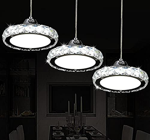 36W LED Kronleuchter Pendelleuchte Rund Kristall Esszimmer Wohnzimmer Leuchte Kristalllampe Schirm 18cm 3-flammig Hängeleuchte Modern für Büro Schlafzimmer Küche Bar Studie Deckenlampe (Weiß licht)