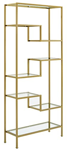 Crosley Furniture Sloane Bookshelf with Glass Shelves, Bookcase Storage, Gold