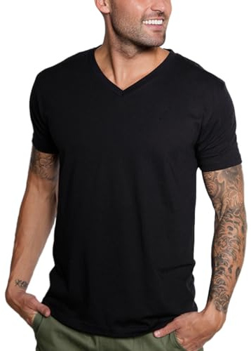INTO THE AM V Neck T Shirts Men Fitted Casual Soft Plain Sleep Vneck Tshirt Shirts for Men (Black, X-Large)