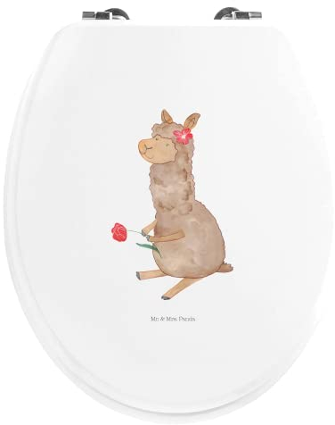 Mr. & Mrs. Panda Motiv WC Sitz Alpaka Blume - Geschenk, Klodeckel, Toilettendeckel, Alpaka Witz, Motiv Alpaka, Klobrille, Toilette, Lama, WC-Sitz