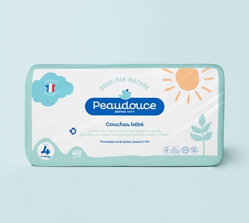 Piel – Bolsa de 48 pañales para bebé, talla 4 (7-18 kg) – Ecológica, natural y saludable – Fabricado en Francia – Protección antifugas hasta 12 h – No blanqueada con cloro
