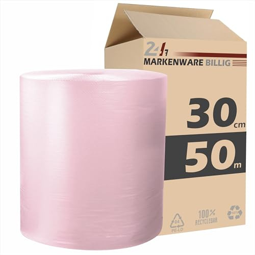 Luftpolsterfolie kleine Rolle 30cm x 50m Noppenfolie - Bubble Wrap Verpackungsmaterial - Polster - Pack - & Verpackungsfolie (3x 30cm x 50m)
