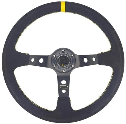 WANGSHAOWEI Sportlenkrad Universal 14 Zoll 350mm Wildleder/PVC Auto Zubehör Racing Lenkräder Deep Corn Drifting Sport Auto Lenkung Holzlenkrad(Suede-Black-Yellow)