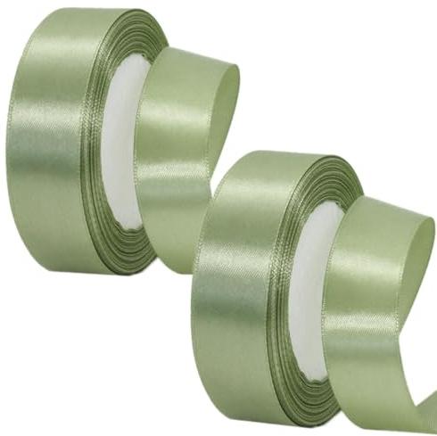 EIHI 44 m Schleifenband Grün, 25 mm Satinband Dekoband Geschenkband Breit Band Eukalyptus Grün für Geschenkverpackung Basteln Geburtstag Hochzeit Deko