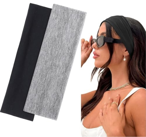 BELEVO Hårband, dam, sport, 7 cm, pannband, yoga, pannband, dam, halkfri, hårband, hårband för fitness, löpning, träning, gym (svart, grå)