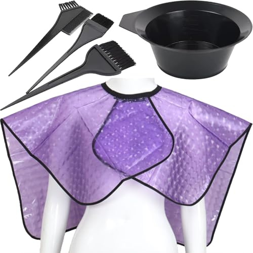 Aswewamt Lot de 5 bols et brosses de coloration pour cheveux - Cape de coiffure double face - Peigne de coloration pour salon de coiffure pour femme et homme - Violet