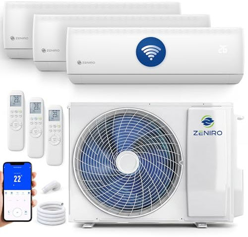 ZENIRO Multi Split Klimaanlage 3 Innengeräte Set (3 x 3,5kW) Klimagerät Air Conditioner mit Heizfunktion 27000 BTU 5,3kW A++ WiFi/App-Steuerung 4D AirFlow Heizen bis -20°C Vorgefüllt R32