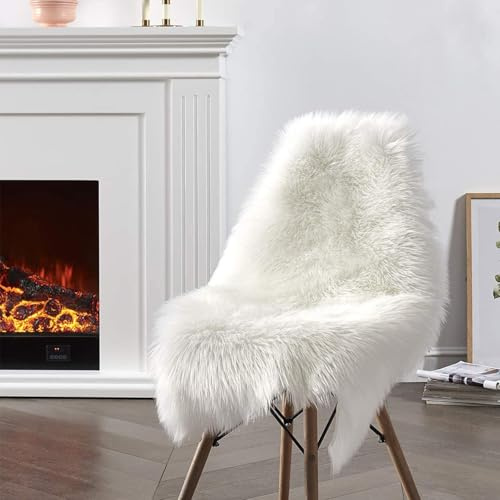 Ruedong Faux Lammfell Kunstfellteppich Weiß 60x90 cm, Flauschiger Kleiner Schaffellteppich, Ultraweiche Matte, Maschinenwaschbare Shag-Matten, Kinderzimmerdecke für Bett, Wohnzimmer, Kinderzimmer