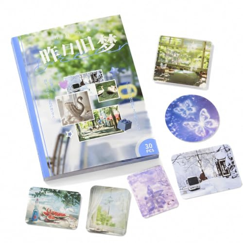 Stickerbuch – 30 Seiten japanisches Retro-Stickerbuch für Erwachsene & Journaling, Scrapbook-Stickerbuch mit glänzenden, matten und hochglänzenden ästhetischen Landschaftsmotiven