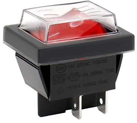 Heschen Rocker Switch ON-OFF DPST 4 Terminals Red Light 16A 250VAC with Waterproof Cover (1)