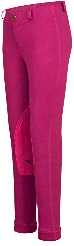 TuffRider Children's Starter Lowrise Pull-On Jods | Children UltraGripp Knee Patch Horse Riding Pants | Children's Equestrian Schooling Tights (US - 14 / UK - 18, Plum Caspia)
