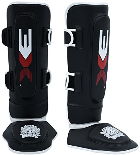 3X Sports Shin Guards Kickboxing Muay Thai, MMA Martial Arts kicking, BJJ Karate Boxing Taekwondo, Sparring Pads to Guard Leg Foot & Instep, Protective Equipment for Safe Support in Training