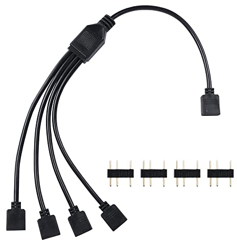 YACSEJAO ARGB Splitterkabel, 5 V, 3-polig, adressierbar, RGB, 1 auf 4, Splitterkabel mit Steckern, für Computergehäuse, CPU-Kühler und 5 V ARGB-Lüfter