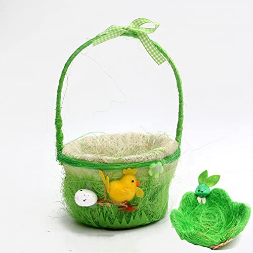 WOLONG 2 Stück Osterkorb Häschen, Osternest zum Befüllen oder als Osterdeko, Hand-Made, Osternest Filz, Osterkörbchen aus Filz, ideal Osterkörbe mit Henkel Kinder für Ostereiersuche,Grün