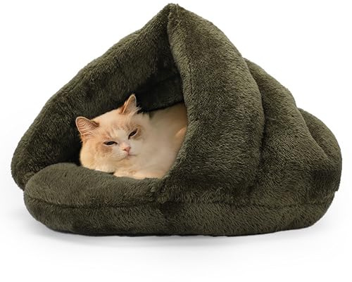 ALLSOPETS Cama Ortopédica para Perros y Gatos Cueva Acogedora en Forma de Triángulo con Base Antideslizante para un Sueño Confortable (Verde Pino, M)