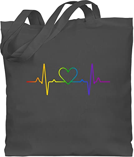Baumwolltasche - LGBTQ Kleidung Flag - Herzschlag Regenbogen Pride - Unisize - Dunkelgrau - jutebeutel lgbt herz stoffbeutel csd lgbtq+regenbogen beutel lesbian tragetasche lqbtq tasche gay