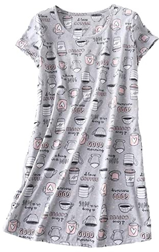Chemise de Nuit Femme Manches Courtes Robe de Nuit Grande Taille Casual Vêtements de Nuit en Coton Doux T Shirt de Nuit Col Rond Ample Pyjamas Nuisett Chemises Nuit Femme