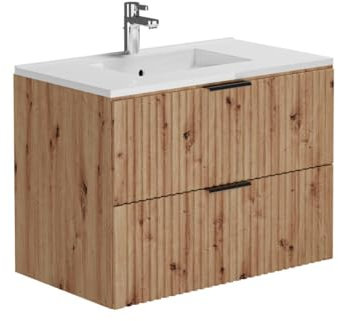 Vente-unique-Waschbeckenunterschrank hängend mit Einbauwaschbecken - Streifenoptik - Holzfarben hell - 80 cm - ZEVARA