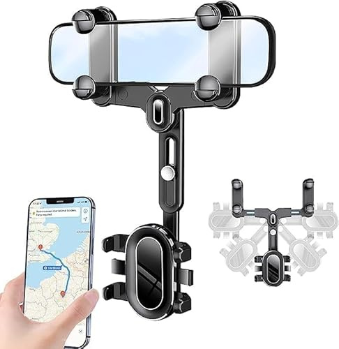 JAlanlan 360° drehbarer Auto-Handyhalter, Universal, für Smartphones 4-7 Zoll, Rückspiegel-Montage, Schwarz
