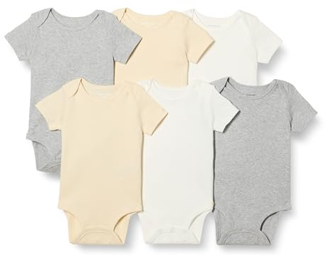 Amazon Essentials Body a Maniche Corte Unisex Bimbi, Pacco da 6, Toni Neutri, 18 mesi