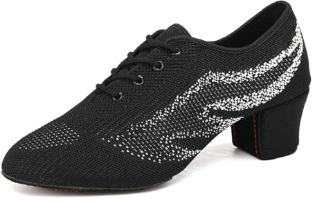 ZYXWVU Scarpe da Ballo Latino Donna Punta Chiusa con Lacci Salsa Tango Moderno Pratica,HD01-nero bianco-5cm,38.5 EU