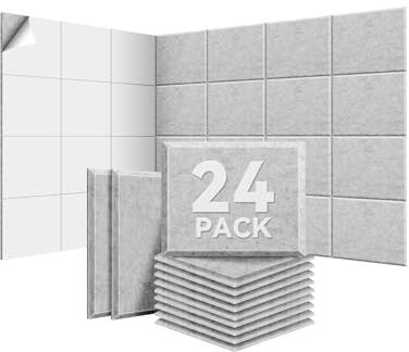 Sonuvia Paket med 24 fyrkantiga akustikpaneler självhäftande, 30*40*0.9cm, täcker 2,88 m², ljudisolering för väggar och dörrar - 230 kg/m³, NRC 0,95, 100 % polyester, för ljudisolering av väggar