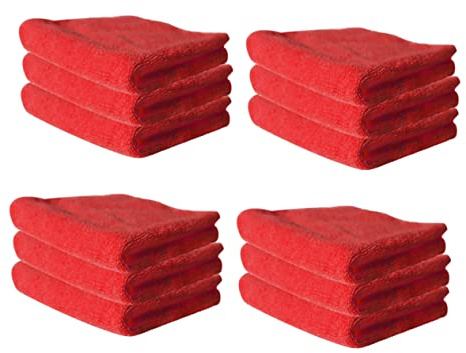 VERDANVERSE 12pcs Microfiber Dish Towels Red High Absorption Non Stick Cleaning Cloths for Kitchen Household Wiping and Decontamination