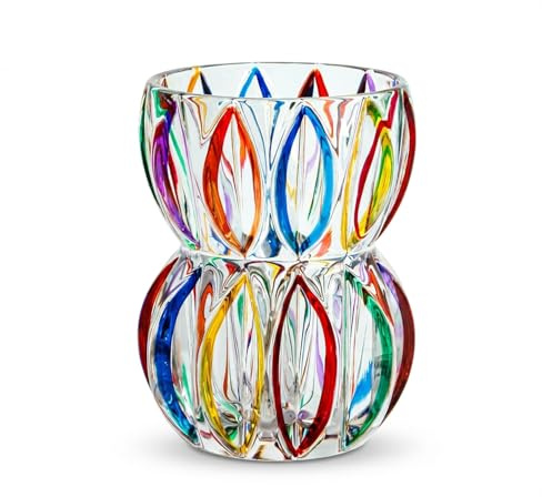 Hand Painted Colorful Crystal Glass Vase 6.9 inch Tall - Unique Textured Vase for Fresh Flowers & Hydroponic Plants, Modern Decorative Centerpiece for Dining Table, Coffee Table & Home Décor