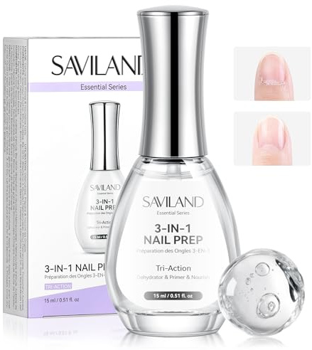SAVILAND Primer Ongle Gel UV Déshydrateur: 3 en 1 Vernis Semi Permanent pour Acrylique Polygel Vernis à Ongles Nail Prep Déshydratation Séchage Rapide Collage Déshydrateur végétal DIY Salon