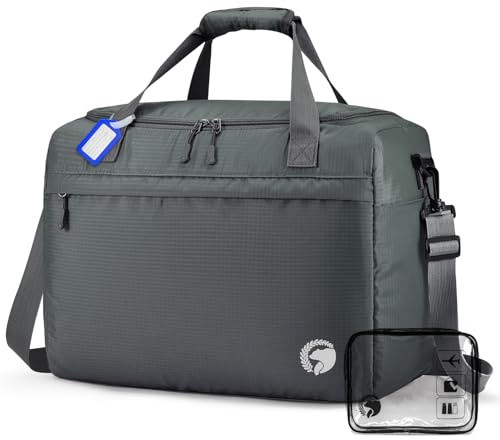 COSCOOA 40x30x20 cm Travel Bag, Lightweight Personal Item Bag for Airlines,16x12x8 inch Carry on Luggage,25L Foldable Travel Duffel Bag for Women Men,Waterproof Weekender Overnight Hospital Bags, Grey