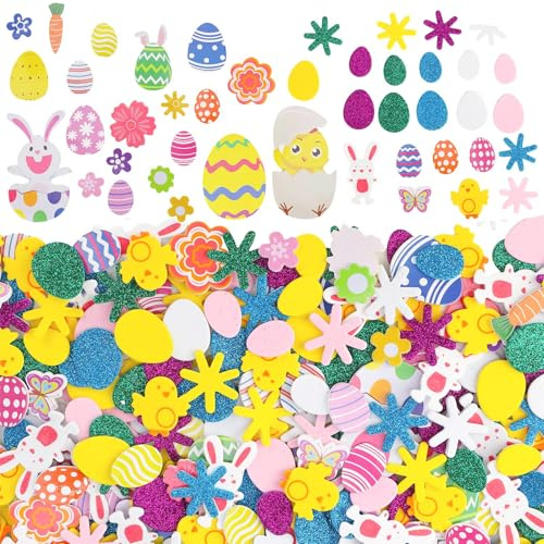 300pcs Sticker Ostern, Ostereier Sticker, Oster Moosgummi Bastelset Aufkleber Oster Glitter Selbstklebend Schaumstoff Aufkleber, Ostern Basteln für Kunsthandwerk Sammelalben DIY Karten Osterdeko