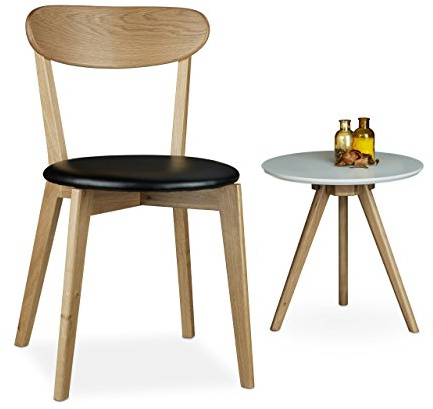 Relaxdays Stuhl Eiche, Esszimmerstuhl, mit Polster, modern, HBT: 79 x 44 x 46 cm, schwarz