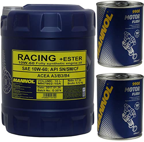 MANNOL Huile de moteur SAE 10W-60 RACING + ESTER, 10 l, huile de rinçage Motor Flush