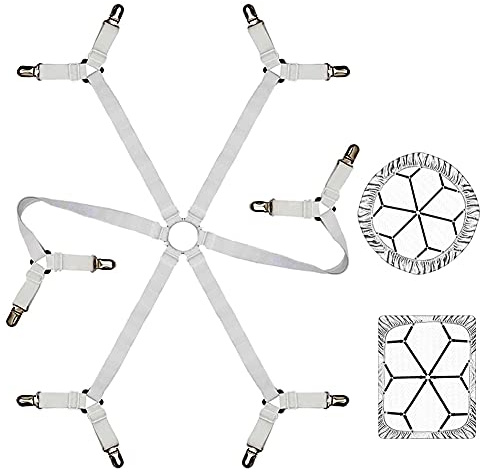 Lakenhalter Weiß, elastische Gurte zum Fixieren aller Matratzen | 6-seitige Fixierung mit Kunststoff-Presssystem, 36–120cm verstellbares Nylonband, passend für runde & rechteckige Matratzen