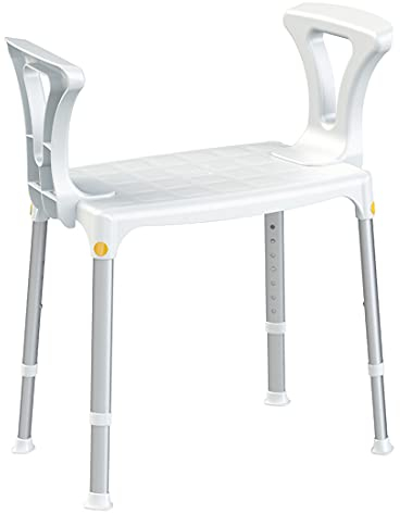 FabaCare Duschhocker Smart, höhenverstellbarer Duschstuhl, weiß, Duschhilfe bis 120 kg belastbar, Hocker mit Armlehnen