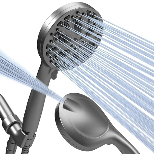 Sparkpod Duschhuvud med 10 uppsättningar med högt tryck – lyxigt 5 tum High Flow Handheld Duschhuvud med högt tryck Jets – Premium byxor i rostfritt stål och fäste ingår (kolgrå)