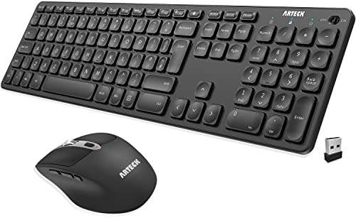 Arteck 2.4G Wireless Keyboard and Mouse Combo Ultra Slim Full Size Keyboard and Ergonomic Mice for Computer Desktop PC Laptop and Windows 11/10/8/7 Build in USB-C Rechargeable Battery