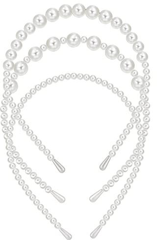 Yolev Perlen-Stirnbänder, Kunstperlen-Stirnband, Brautperle, weiß, 13 cm | Haarreifen, modisch, 3 Stück