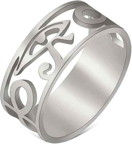 SIPURIS Ägypten Auge des Horus Ring Ägyptisches Ankh Kreuz Angst Spinner Ring Edelstahl Herren Ring Drehbarer Zappelring Stressabbau Hochzeit für Frauen Paar Versprechen, 10, Edelstahl, Kein Edelstein