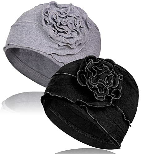 TSKNOMO Lot de 2 couvre-chefs de chimio en coton doux pour femme avec perte de cheveux, Set 1, taille unique