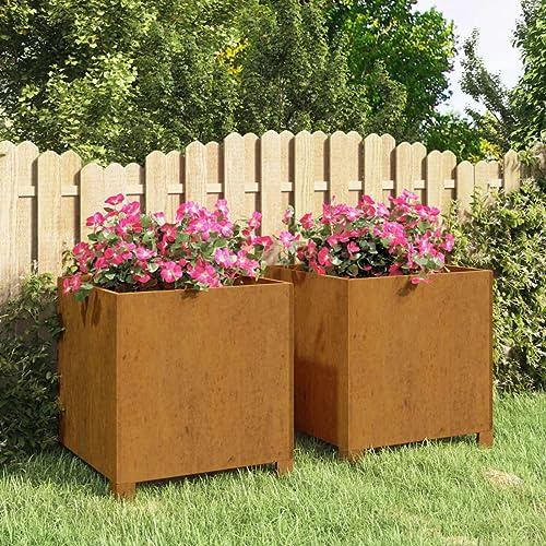 BaraSh Pflanzkübel mit Beinen 2 STK. Rostig 42x40x43 cm Cortenstahl Garden Raised Beds
