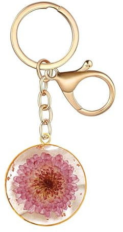 AMOR SPES Llavero de flores reales hecho a mano con dijes de flores secas prensadas para 12 meses, cumpleaños, San Valentín, regalos para mujeres y hombres, Noviembre, talla única