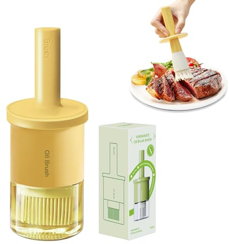 YARRAMATE Botella Dispensadora de Aceite con Cepillo Resistente al Calor, Vidrio para Cocina, Recipiente de Silicona para Untar (Naranja)