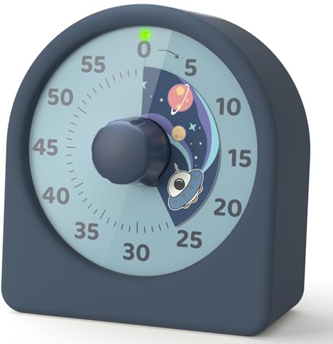 LIORQUE Visual Timer for Kids, Rechargeable Visual Pomodoro Countdown Kids Timer Clock 'Space Ship' Design and Magnetic Back, Time Management Tool for Teaching