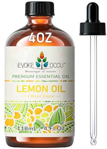 EVOKE OCCU Aceite esencial de limón – limpieza, difusor, masaje | Spray limpiador DIY – para encimeras, vajilla, utensilios de cocina y para refrescar – 118 ml / 4 fl oz