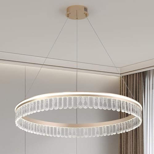 ZenithBeam Lampara ArañA De Cristal,Oro 80Cm Ronda Lamparas De Techo Salon Colgantes,Led Luz Moderna Colgante 3000K-6000K Regulable LáMparas Colgantes Para El Dormitorio Estar,Comedor Hall,58W